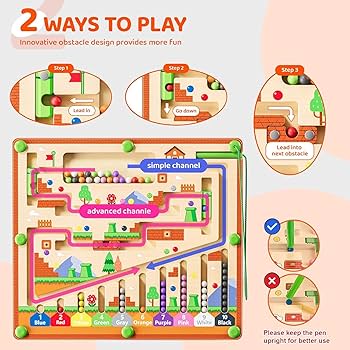Magnetic wooden maze board with colorful numbered activities